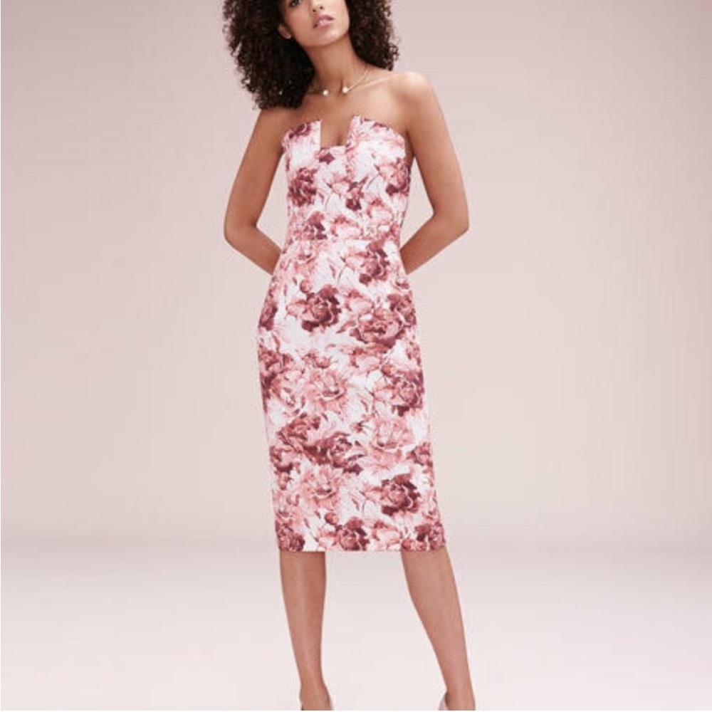 NWT Black Halo Lena Floral Sheath Strapless Dress